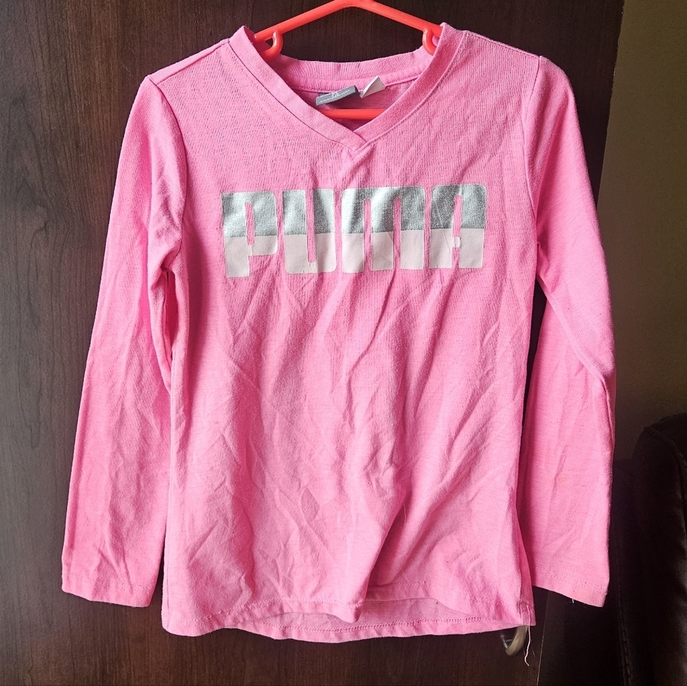 Puma Kids Pink Long Sleeve Tee with Silver Logo